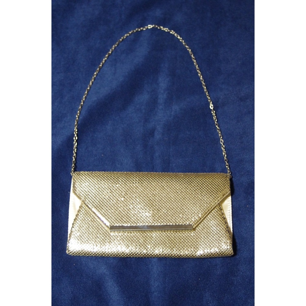 Gold Mesh Purse Shoulder Bag Chain Strap Glam Evening EUC